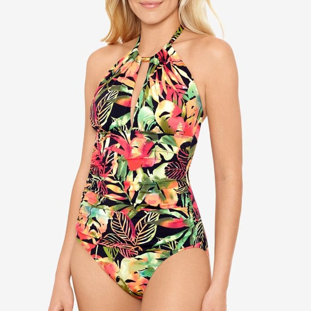 NWT Lauren Ralph Lauren High-Neck Tummy-Control One-Piece Swimsuit